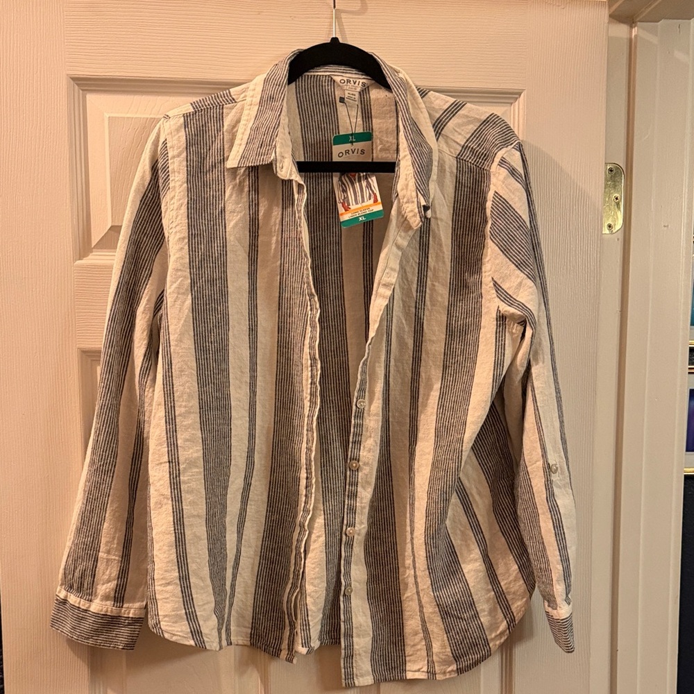 Orvis Blue and White Striped Shirt